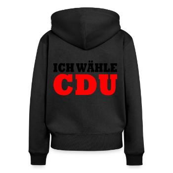 Cdu - Frauen Premium Bio Zip Hoodie - Schwarz - Hinten - Julia (174cm)