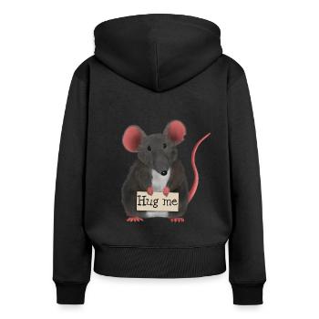 Douce souris / rat aimerait être embrassée - Sweat à capuche zippé Premium bio Femme - noir - Dos - Julia (174cm)