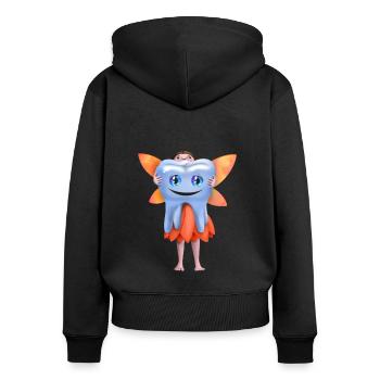 Fleißige Zahnfee mit lächelndem gesunden Zahn - Frauen Premium Bio Zip Hoodie - Schwarz - Hinten - Julia (174cm)