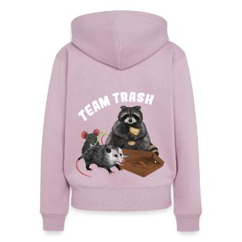 Racoon Opossum Mouse - Team Trash - Sweat à capuche zippé Premium bio Femme - rose poudré - Dos - Julia (174cm)