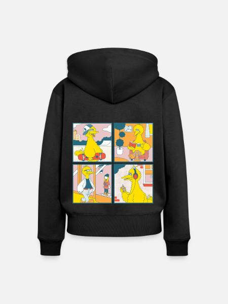 Sesamstraße Bibo Comic Kacheln - Frauen Premium Bio Zip Hoodie - Schwarz