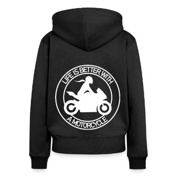 Motorradfahrerin life is better with a motorcycle - Frauen Premium Bio Zip Hoodie - Schwarz - Hinten - Julia (174cm)