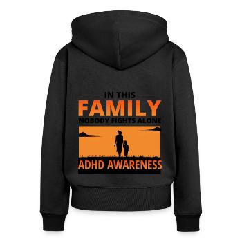 ADHS-Bewusstsein - Frauen Premium Bio Zip Hoodie - Schwarz - Hinten - Julia (174cm)