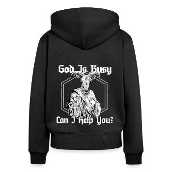 Ziege Gott Kirche Geschenk - Frauen Premium Bio Zip Hoodie - Schwarz - Hinten - Julia (174cm)