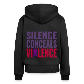 Domestic Violence Awareness Purple Ribbon - Women's Premium Organic Zip Hoodie - black - Back - Julia (174cm)