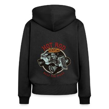 Hot Rod - Voitures de course classiques - lumineuses - Sweat à capuche zippé Premium bio Femme - noir - Dos - Julia (174cm)