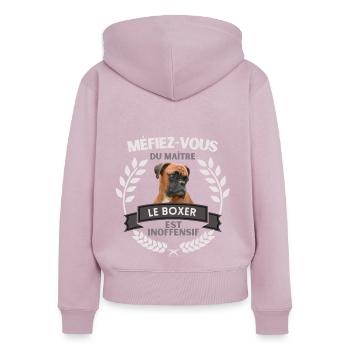 Méfiez-vous du maître - BOXER - Sweat à capuche zippé Premium bio Femme - rose poudré - Dos - Julia (174cm)