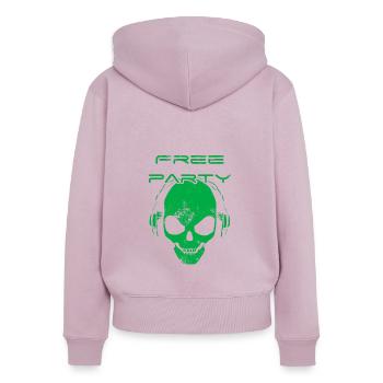 Free party - skull sound system - Sweat à capuche zippé Premium bio Femme - rose poudré - Dos - Julia (174cm)