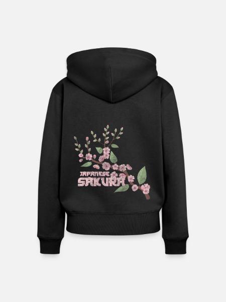 Kirschblüte Blüte Bunt - Frauen Premium Bio Zip Hoodie - Schwarz
