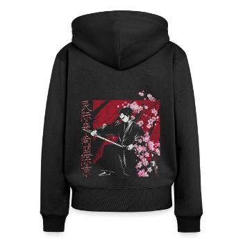 Fleur de cerisier - Sweat à capuche zippé Premium bio Femme - noir - Dos - Julia (174cm)