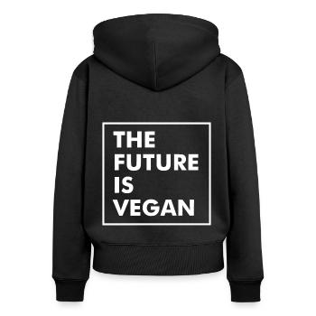 Go Vegan - Fier Végétalien - 04 - neg - Sweat à capuche zippé Premium bio Femme - noir - Dos - Julia (174cm)