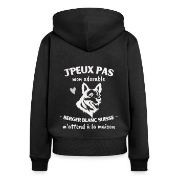 J'peux pas, mon Berger Blanc Suisse m'attend! - Sweat à capuche zippé Premium bio Femme - noir - Dos - Julia (174cm)