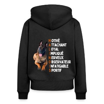 Malinois - idée cadeau - Sweat à capuche zippé Premium bio Femme - noir - Dos - Julia (174cm)