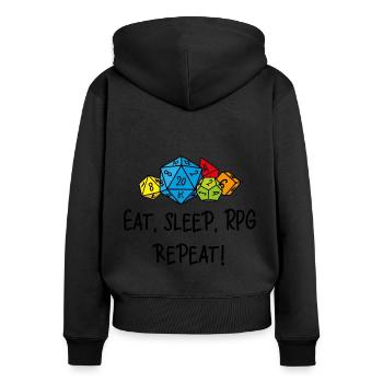Eat, sleep, RPG, repeat - Women's Premium Organic Zip Hoodie - black - Back - Julia (174cm)