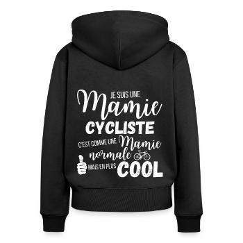 T shirt mamie cycliste humour mamie cadeau - Sweat à capuche zippé Premium bio Femme - noir - Dos - Julia (174cm)
