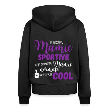 T shirt mamie sportive humour mamie cadeau - Sweat à capuche zippé Premium bio Femme - noir - Dos - Julia (174cm)