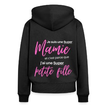 T shirt mamie super mamie humour mamie cadeau - Sweat à capuche zippé Premium bio Femme - noir - Dos - Julia (174cm)