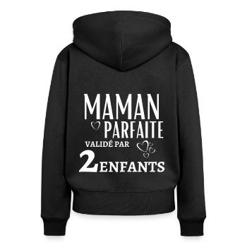 maman parfaite 2 enfants humour maman cadeau mère. - Sweat à capuche zippé Premium bio Femme - noir - Dos - Julia (174cm)