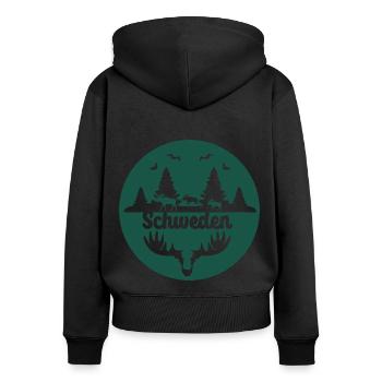 kreis ,grün,skyline, scherenschnitt,schweden,natur - Frauen Premium Bio Zip Hoodie - Schwarz - Hinten - Julia (174cm)