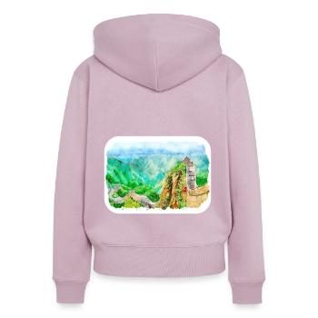 Beijing China Watercolor Sketch Drawn Drawing - Women's Premium Organic Zip Hoodie - dusky pink - Back - Julia (174cm)