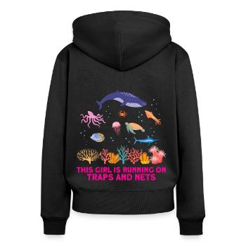 Girl Net Boat Marine Biologist Biology Ocean - Women's Premium Organic Zip Hoodie - black - Back - Julia (174cm)