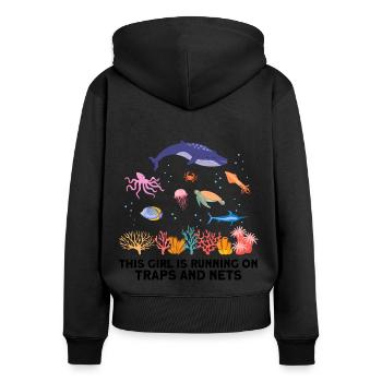Girl Net Boat Biologiste marin Biologie Océan - Sweat à capuche zippé Premium bio Femme - noir - Dos - Julia (174cm)