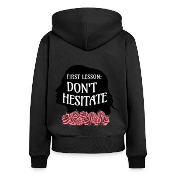 Rose Hathaway Zitat "First lesson: Don't hesitate" - Frauen Premium Bio Zip Hoodie - Schwarz - Hinten - Julia (174cm)