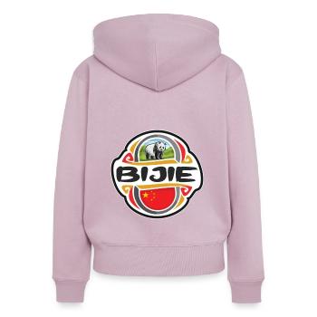 Bijie Chine Drapeau Badge Souvenir de Voyage Timbre - Sweat à capuche zippé Premium bio Femme - rose poudré - Dos - Julia (174cm)