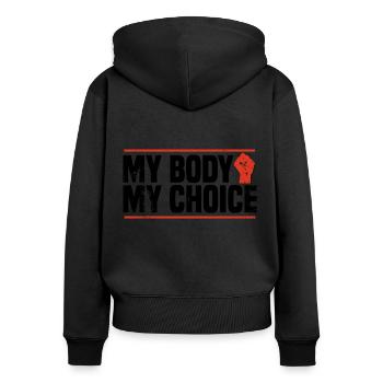 mon corps mon choix - Sweat à capuche zippé Premium bio Femme - noir - Dos - Julia (174cm)