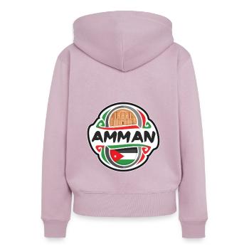 Amman Jordanie Drapeau Badge Voyage Souvenir Timbre - Sweat à capuche zippé Premium bio Femme - rose poudré - Dos - Julia (174cm)