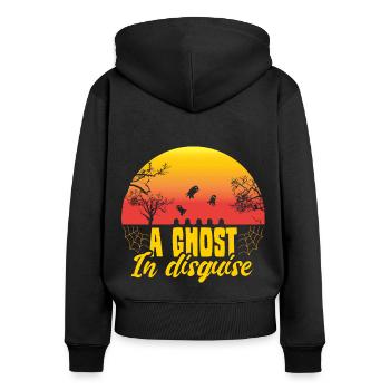 Halloween Geist Süsses oder Saures - Frauen Premium Bio Zip Hoodie - Schwarz - Hinten - Julia (174cm)