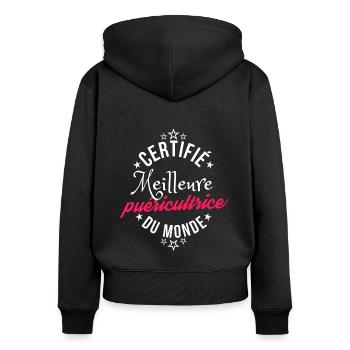 Certifié Meilleur Puéricultrice du Monde - Sweat à capuche zippé Premium bio Femme - noir - Dos - Julia (174cm)