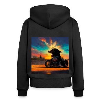 Hund fährt Motorrad Hündin Schädel Totenkopf Skull - Frauen Premium Bio Zip Hoodie - Schwarz - Hinten - Julia (174cm)