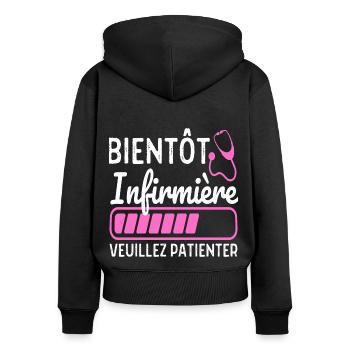 Bientôt Infirmière Cadeau Future Infirmière - Sweat à capuche zippé Premium bio Femme - noir - Dos - Julia (174cm)