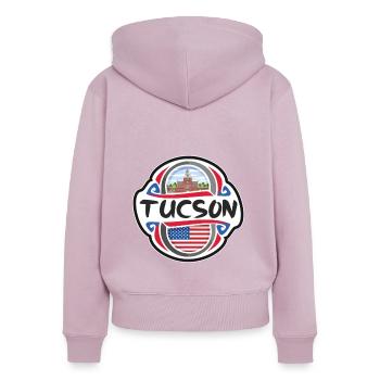Tucson USA Drapeau des États-Unis Souvenir de voyage Badg - Sweat à capuche zippé Premium bio Femme - rose poudré - Dos - Julia (174cm)