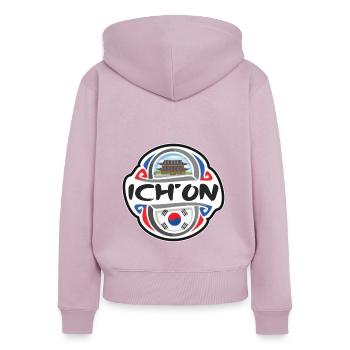 Ich'on South Korea Flag Travel Souvenir Badge Stam - Women's Premium Organic Zip Hoodie - dusky pink - Back - Julia (174cm)