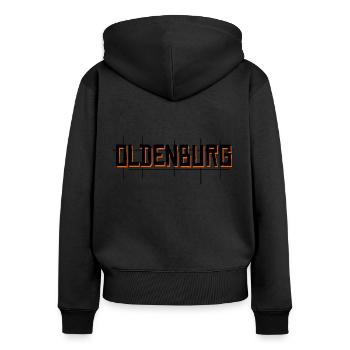 Oldenburg Schriftzug Niedersachsen - Frauen Premium Bio Zip Hoodie - Schwarz - Hinten - Julia (174cm)