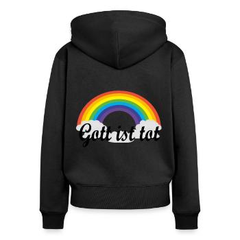 gott ist tot Nietzsche Regenbogen - Frauen Premium Bio Zip Hoodie - Schwarz - Hinten - Julia (174cm)