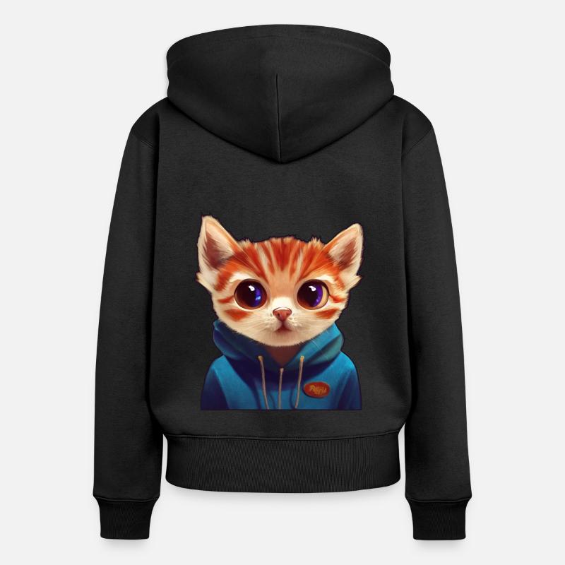 Chat avec pull - Sweat à capuche zippé Premium bio Femme - noir