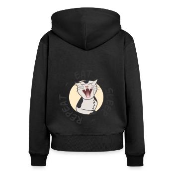 Cat Life : EAT SLEEP REPEAT funny cute cat - Women's Premium Organic Zip Hoodie - black - Back - Julia (174cm)