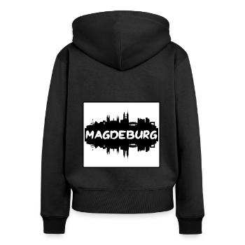 Magdebourg Allemagne Skyline Silhouette Voyage Souven - Sweat à capuche zippé Premium bio Femme - noir - Dos - Julia (174cm)