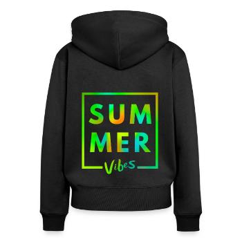 Ambiance estivale - Sweat à capuche zippé Premium bio Femme - noir - Dos - Julia (174cm)