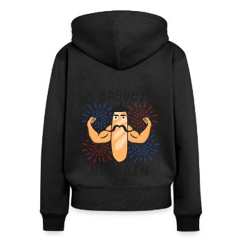 No Baguette No Gain, Word Game Bread - Women's Premium Organic Zip Hoodie - black - Back - Julia (174cm)