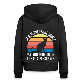 Chat j'aime mon chat humour femme cadeau chat - Sweat à capuche zippé Premium bio Femme - noir - Dos - Julia (174cm)