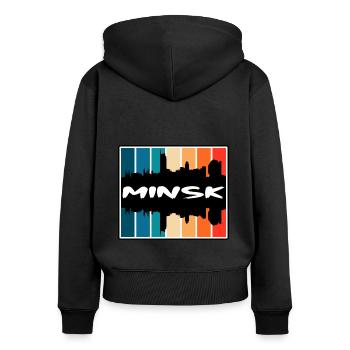 Minsk Weißrussland Skyline Silhouette Reise Souvenir - Frauen Premium Bio Zip Hoodie - Schwarz - Hinten - Julia (174cm)