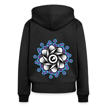 Neon Lotus Mandala Blüte Goa Rave Techno Pink Blau - Frauen Premium Bio Zip Hoodie - Schwarz - Hinten - Julia (174cm)