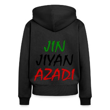 jin jiyan azadi iran - Sweat à capuche zippé Premium bio Femme - noir - Dos - Julia (174cm)