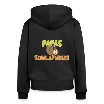 papas schlafnicki - Frauen Premium Bio Zip Hoodie - Schwarz - Hinten - Julia (174cm)