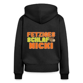 fetziges schlafnicki - Frauen Premium Bio Zip Hoodie - Schwarz - Hinten - Julia (174cm)