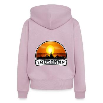 Lausanne Schweiz Skyline Vintage Sunset Travel - Frauen Premium Bio Zip Hoodie - Altrosa - Hinten - Julia (174cm)